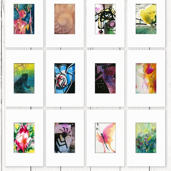 Bundle 12 Original Abstract Artworks, Variety of Subjects, Mixed Media Paintings - Picture 4 of 16